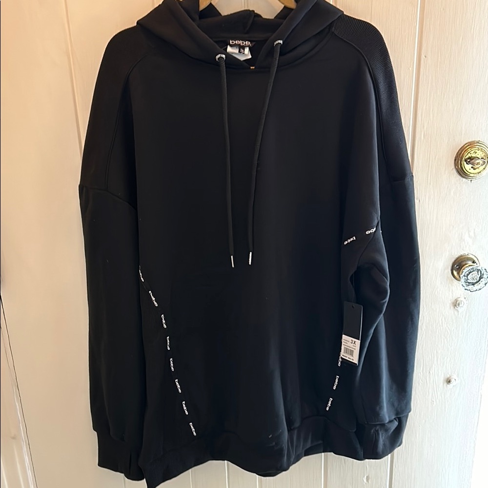 bebe Black Oversized Hoodie with Subtle Logo Trim